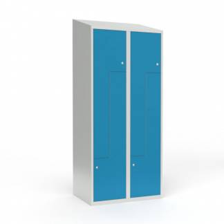 Skoleskab 2x400 Skr&aring;t tag, Z-d&oslash;r Lys bl&aring; st&aring;ld&oslash;r Cylinderl&aring;s