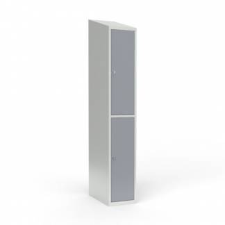 Skoleskab 1x300 Skråt tag 2 rum i højden Grå ståldør Greb for hængelås