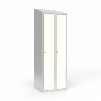 Skoleskab 2x300 Skr&aring;t tag 1 rum i h&oslash;jden Hvid laminatd&oslash;r Greb for h&aelig;ngel&aring;s