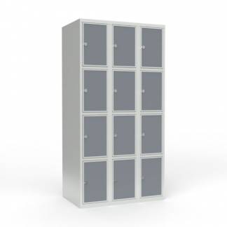 Skoleskab 3x300 Lige tag 4 rum i h&oslash;jden Lys gr&aring; laminatd&oslash;r Greb for h&aelig;ngel&aring;s