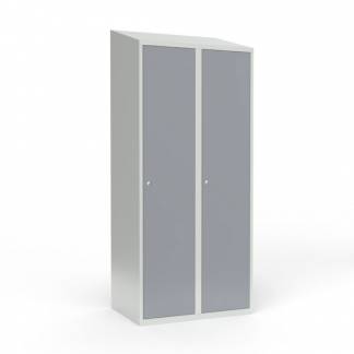 Skoleskab 2x400 Skr&aring;t tag 1 rum i h&oslash;jden Gr&aring; st&aring;ld&oslash;r Cylinderl&aring;s