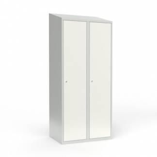 Skoleskab 2x400 Skr&aring;t tag 1 rum i h&oslash;jden Hvid st&aring;ld&oslash;r Cylinderl&aring;s