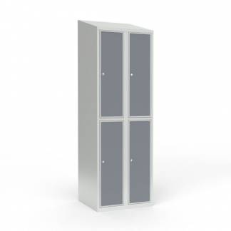 Skoleskab 2x300 Skr&aring;t tag 2 rum i h&oslash;jden Lys gr&aring; laminatd&oslash;r Cylinderl&aring;s