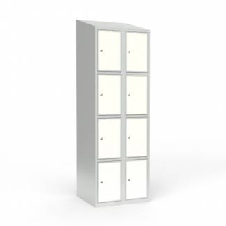 Skoleskab 2x300 Skr&aring;t tag 4 rum i h&oslash;jden Hvid laminatd&oslash;r Cylinderl&aring;s