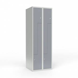 Skoleskab 2x300 Lige tag, Z-d&oslash;r Gr&aring; st&aring;ld&oslash;r Cylinderl&aring;s