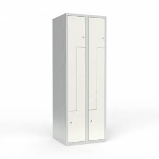 Skoleskab 2x300 Lige tag, Z-d&oslash;r Hvid st&aring;ld&oslash;r Cylinderl&aring;s