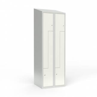 Skoleskab 2x300 Skr&aring;t tag, Z-d&oslash;r Hvid st&aring;ld&oslash;r Cylinderl&aring;s