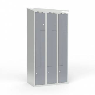 Skoleskab 3x300 Skr&aring;t tag, Z-d&oslash;r Gr&aring; st&aring;ld&oslash;r Cylinderl&aring;s