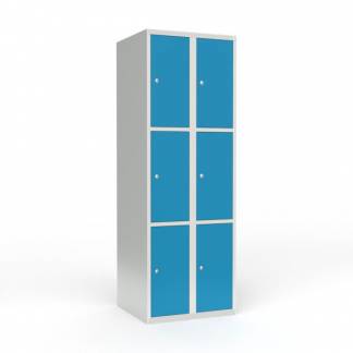 Skoleskab 2x300 Lige tag 3 rum i h&oslash;jden Lys bl&aring;  st&aring;ld&oslash;r Cylinderl&aring;s