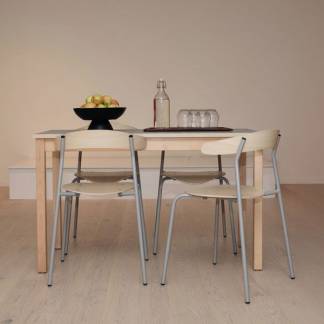 Stol Olle, birk laminat med alugr&aring;t stel