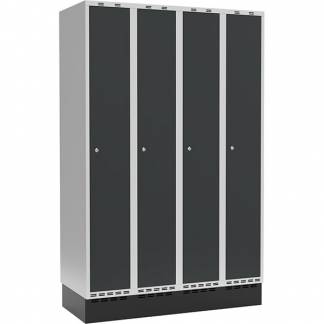 Garderobeskab 4x300mm m/lige tag, antracit d&oslash;r med cylinderl&aring;s og sokkel