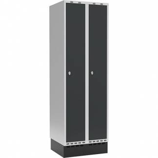 Garderobeskab 2x300mm m/lige tag, antracit dør med greb for hængelås og sokkel