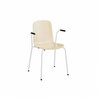 Stol Add 5901 med armlæn Siddeskal i birk laminat, hvidt stel