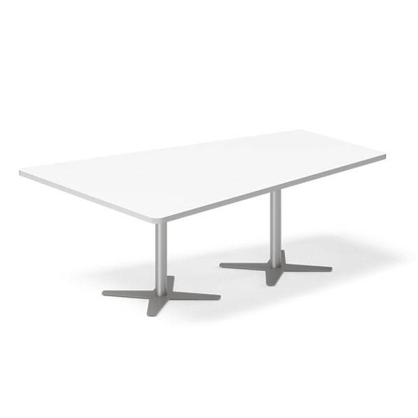 Konferencebord DNA, Hvid 2000x1425 mm trapezformet, Alugr&aring; understel