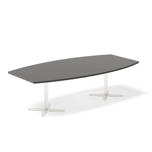 Konferencebord DNA, Antracit 2600x1200 mm b&aring;dformet, Hvid understel