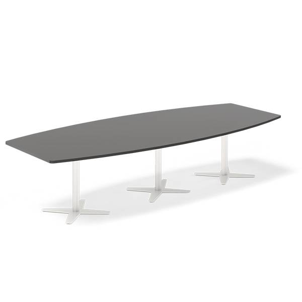 Konferencebord DNA, Antracit 3200x1200 mm b&aring;dformet, Hvid understel