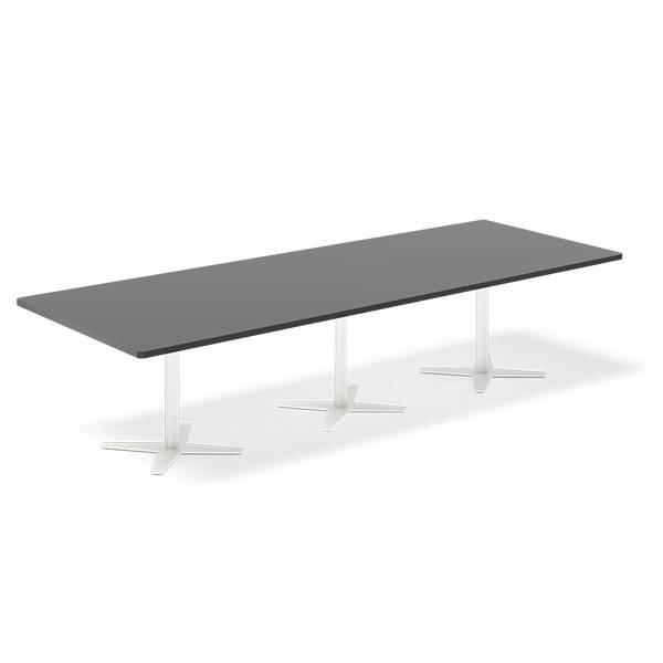 Konferencebord DNA, Antracit 3200x1200 mm rektangul&aelig;rt, Hvid understel