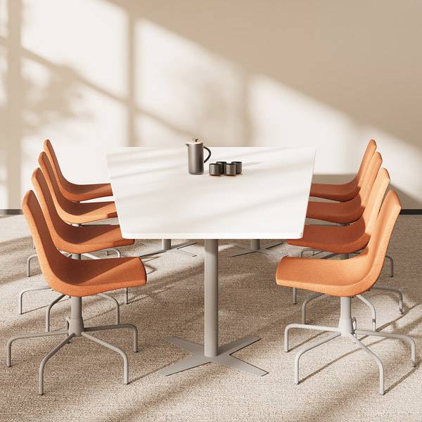 Konferencebord DNA, Hvid 3200x1800 mm trapezformet, Alugr&aring; understel