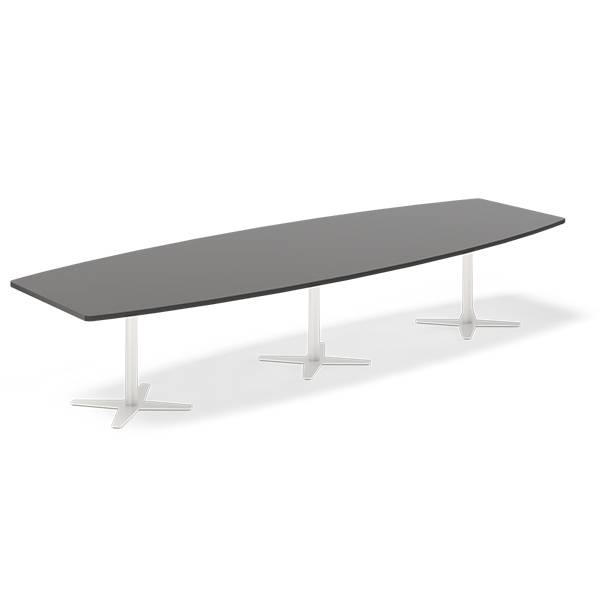 Konferencebord DNA, Antracit 3800x1200 mm b&aring;dformet, Hvid understel