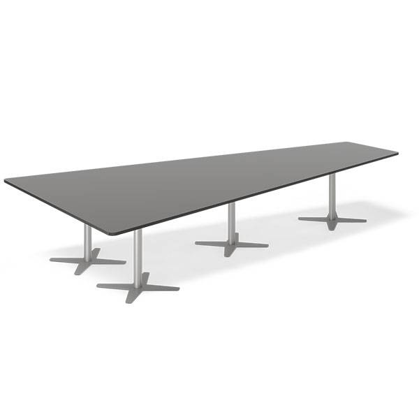 Konferencebord DNA, Antracit 3800x1990 mm trapezformet, Alugr&aring; understel
