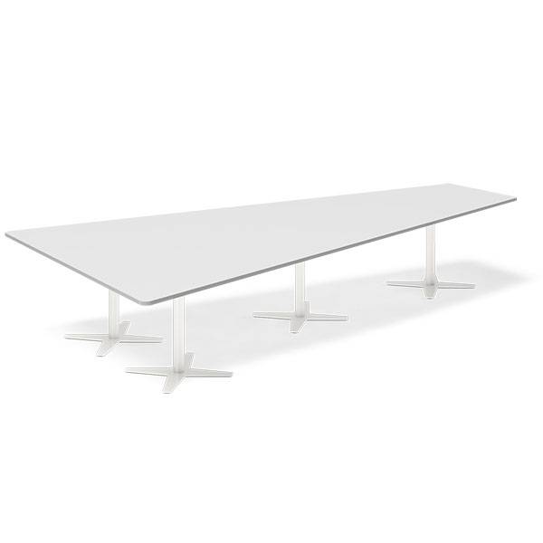 Konferencebord DNA, Lysgr&aring; 3800x1990 mm trapezformet, Hvid understel