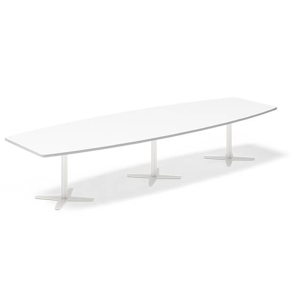 Konferencebord DNA, Hvid 3800x1200 mm b&aring;dformet, Hvid understel