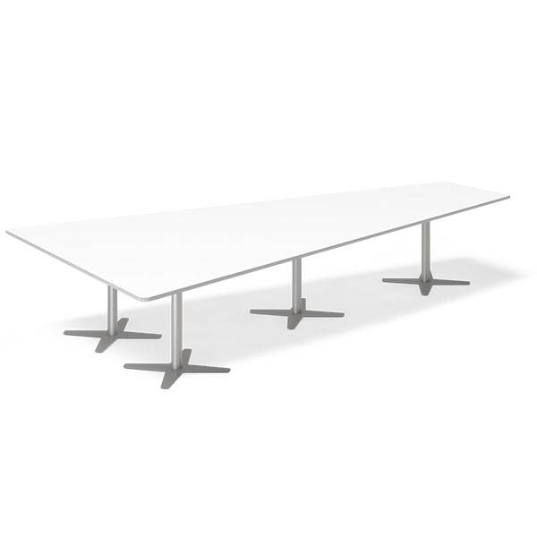 Konferencebord DNA, Hvid 3800x1990 mm trapezformet, Alugr&aring; understel