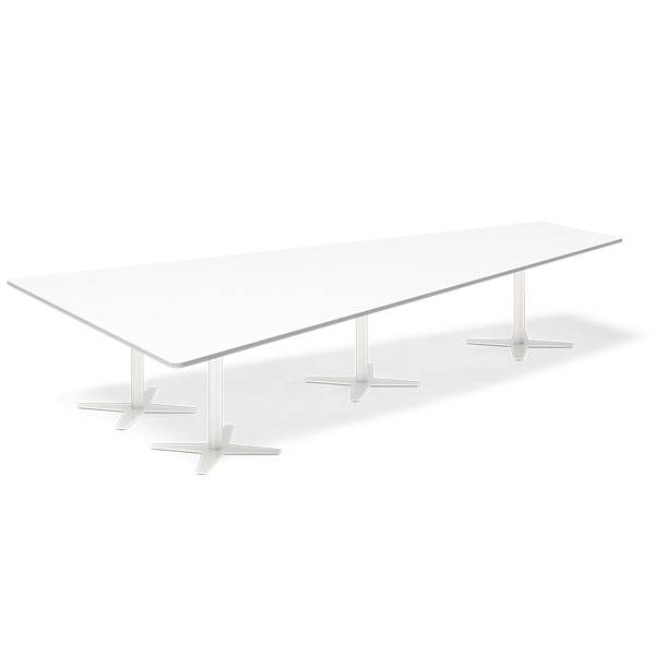 Konferencebord DNA, Hvid 3800x1990 mm trapezformet, Hvid understel