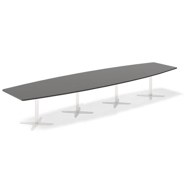 Konferencebord DNA, Antracit 4400x1200 mm b&aring;dformet, Hvid understel