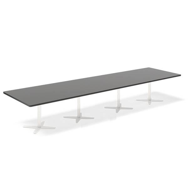 Konferencebord DNA, Antracit 4400x1200 mm rektangul&aelig;rt, Hvid understel
