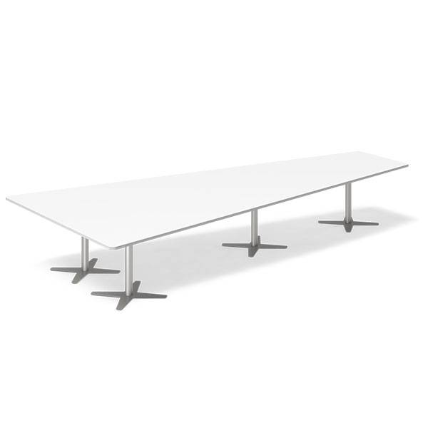 Konferencebord DNA, Hvid 4400x2175 mm trapezformet, Alugr&aring; understel