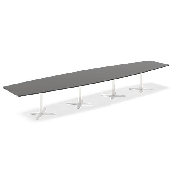 Konferencebord DNA, Antracit 5000x1200 mm b&aring;dformet, Hvid understel