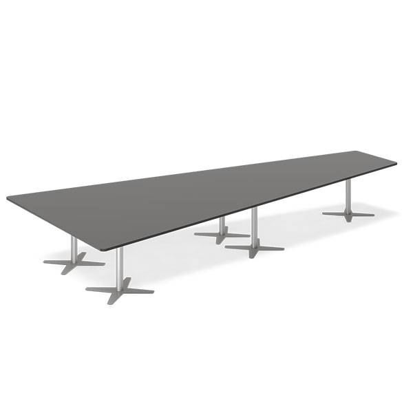 Konferencebord DNA, Antracit 5000x2365 mm trapezformet, Alugr&aring; understel