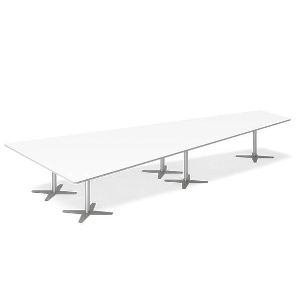 Konferencebord DNA, Hvid 5000x2365 mm trapezformet, Alugr&aring; understel