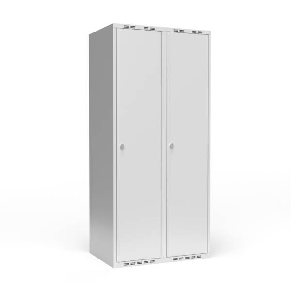 Garderobeskab 2x400 mm m/lige tag, 1 rum i h&oslash;jden og lys gr&aring; d&oslash;r m/greb for h&aelig;ngel&aring;s