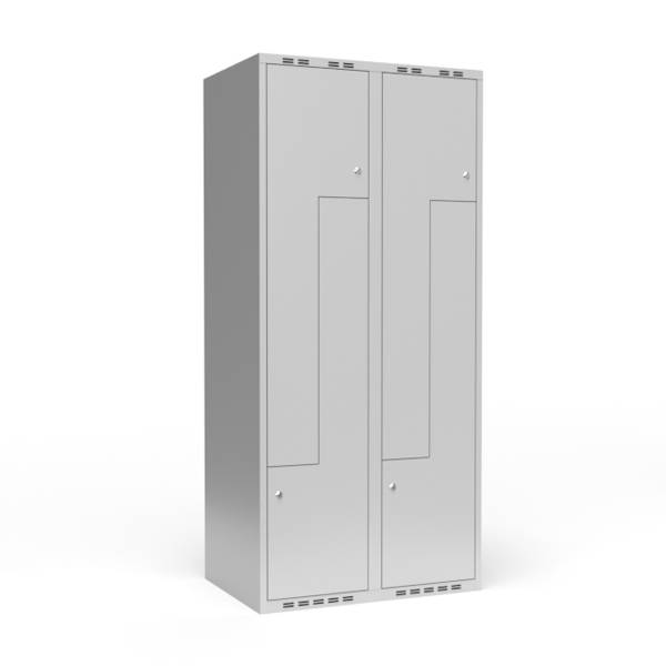 Garderobeskab 2x400 mm lige tag, 2-delt s&oslash;jle Lys gr&aring; Z-d&oslash;r m/cylinderl&aring;s