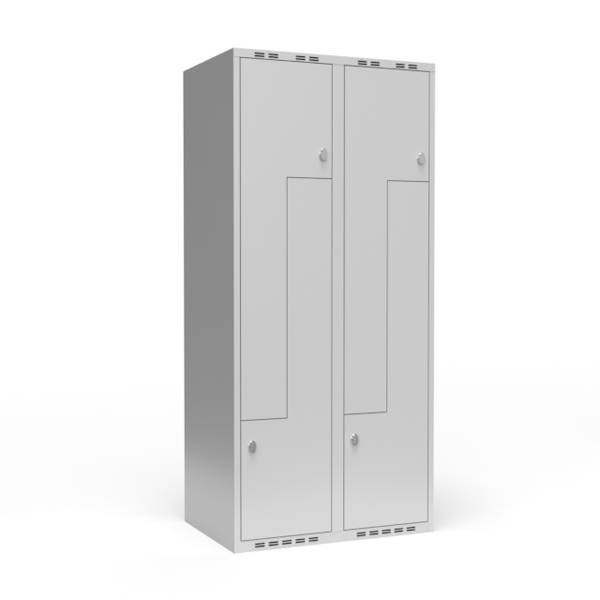 Garderobeskab 2x400 mm lige tag, 2-delt s&oslash;jle Lys gr&aring; Z-d&oslash;r m/greb for h&aelig;ngel&aring;s