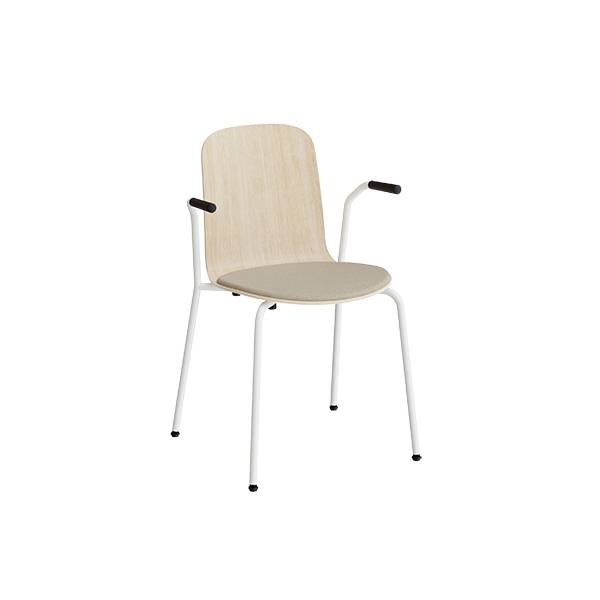 Stol Add 5901 hvidpigmenteret eg, polstret s&aelig;de i beige tekstil, hvidt stel