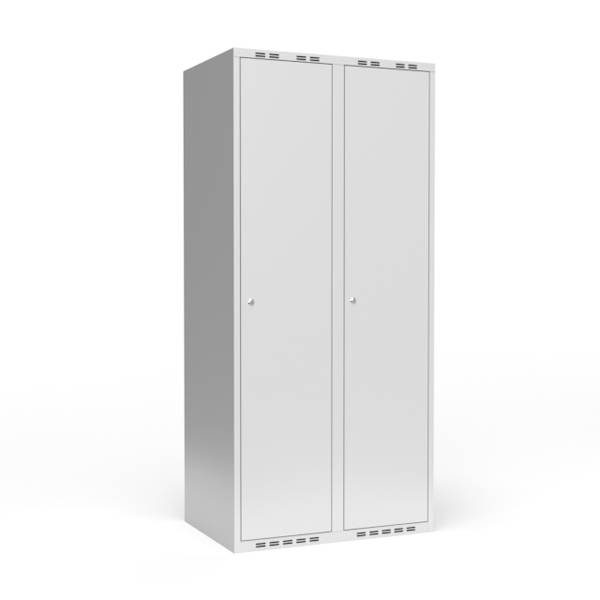 Garderobeskab 2x400 mm m/lige tag, 1 rum i h&oslash;jden og lys gr&aring; d&oslash;r m/cylinderl&aring;s