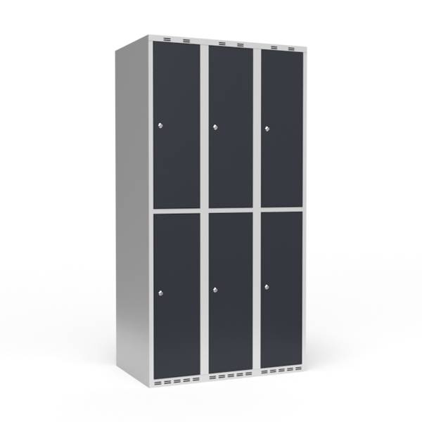 Garderobeskab 3x300 mm Lige tag 2 rum i h&oslash;jden Antracit d&oslash;r Cylinderl&aring;s