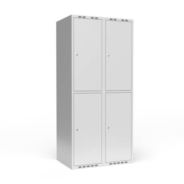 Garderobeskab 2x400 mm m/lige tag, 2 rum i h&oslash;jden og lys gr&aring; d&oslash;r m/cylinderl&aring;s