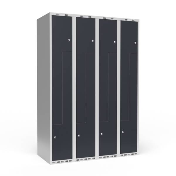 Garderobeskab 4x300 mm Lige tag 2-delt s&oslash;jle Z-d&oslash;r Antracit d&oslash;r Cylinderl&aring;s