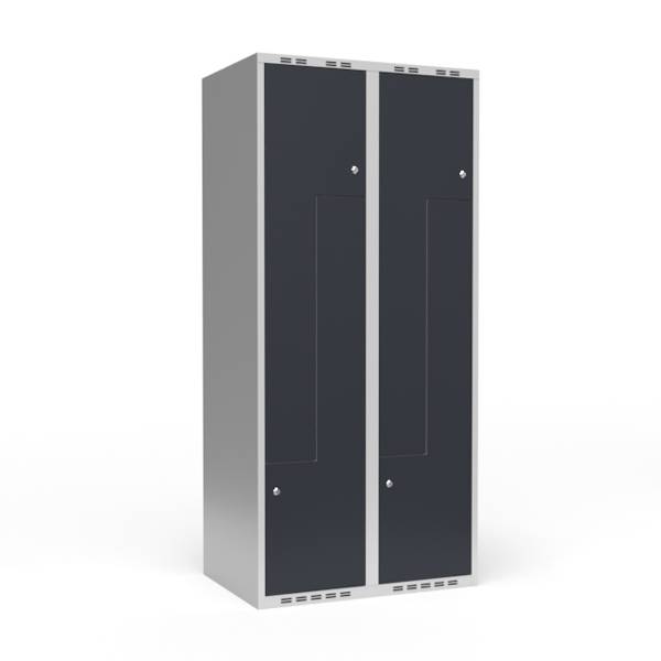 Garderobeskab 2x400 mm Lige tag 2-delt s&oslash;jle Z-d&oslash;r Antracit d&oslash;r Cylinderl&aring;s