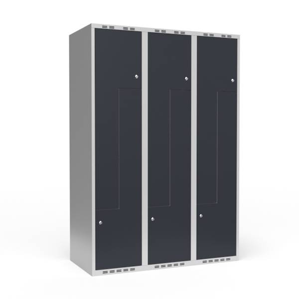 Garderobeskab 3x400 mm Lige tag 2-delt s&oslash;jle Z-d&oslash;r Antracit d&oslash;r Cylinderl&aring;s