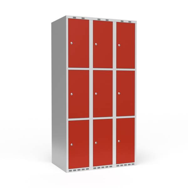 Garderobeskab 3x300 mm Lige tag 3 rum i h&oslash;jden R&oslash;d d&oslash;r Cylinderl&aring;s