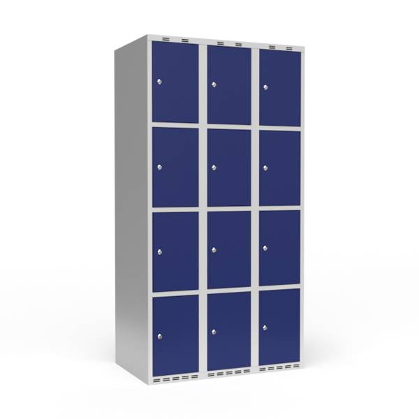 Garderobeskab 3x300 mm Lige tag 4 rum i h&oslash;jden Bl&aring; d&oslash;r Cylinderl&aring;s