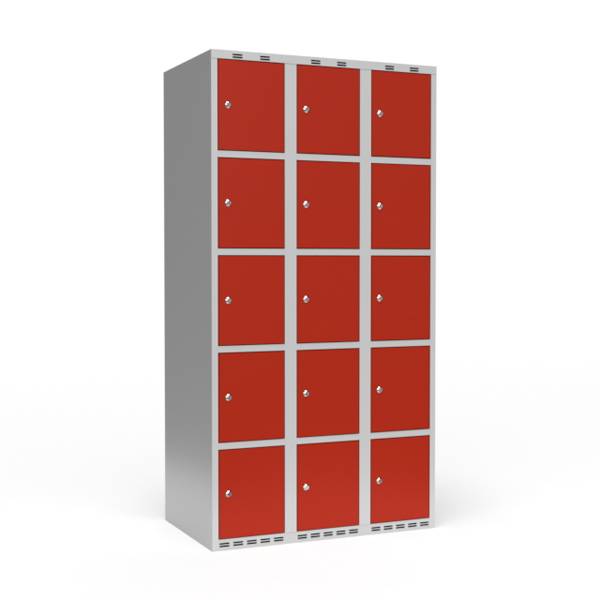 Garderobeskab 3x300 mm Lige tag 5 rum i h&oslash;jden R&oslash;d d&oslash;r Cylinderl&aring;s