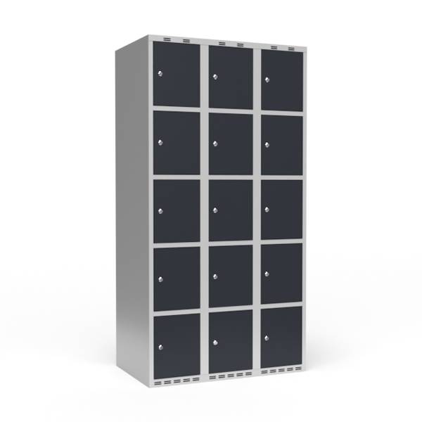 Garderobeskab 3x300 mm Lige tag 5 rum i h&oslash;jden Antracit d&oslash;r Cylinderl&aring;s