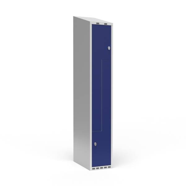 Garderobeskab 1x300 mm Skr&aring;t tag 2-delt s&oslash;jle Z-d&oslash;r Bl&aring; d&oslash;r Cylinderl&aring;s