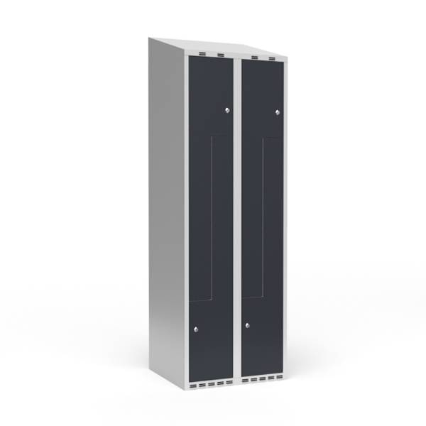 Garderobeskab 2x300 mm Skr&aring;t tag 2-delt s&oslash;jle Z-d&oslash;r Antracit d&oslash;r Cylinderl&aring;s